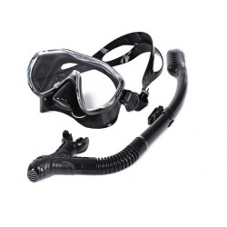 Whale Mask and Snorkel Set Black Silicon with Glass Transparent