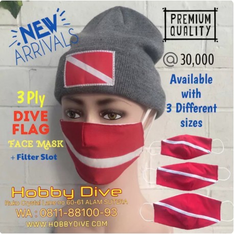 [HD-601 ] Masker Kain Filter Slot 3 Ply Dive Flag