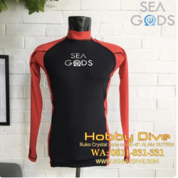 SEA GODS Rashguard Long Sleeve Unisex Red/ Black - Scuba Diving