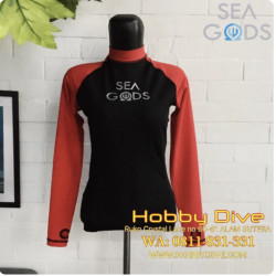 SEA GODS Rashguard Long Sleeve Women Red/ Black - Scuba Diving