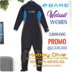 BARE Wetsuit 3/2mm Velocity Women Blue Full Suit Scuba Diving Alat Diving