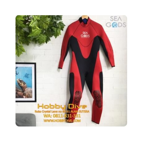 SEA GODS Wetsuit Long 3mm Man Red Black - Scuba Diving