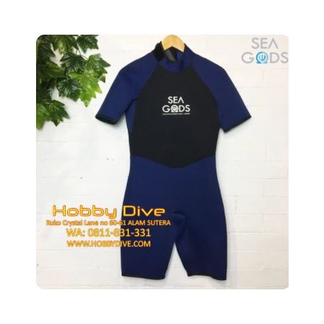 SEA GODS Wetsuit Shorty 3mm Unisex Navy Black - Scuba Diving