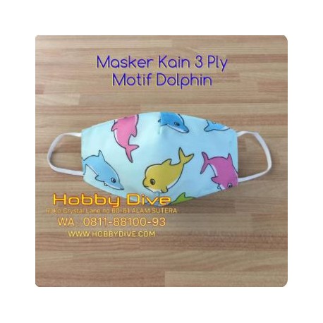 Masker Kain Motif Dolphin Face Mask 3ply + Slot Filter HD-805