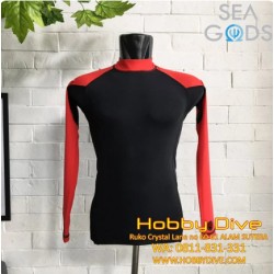 SEA GODS Rashguard Long Sleeve Unisex Black/ Red - Scuba Diving