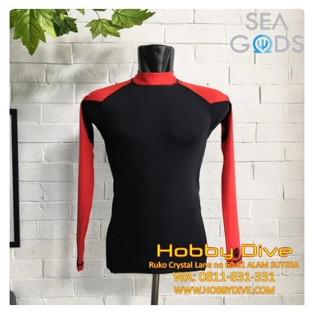SEA GODS Rashguard Long Sleeve Unisex Black/ Red - Scuba Diving