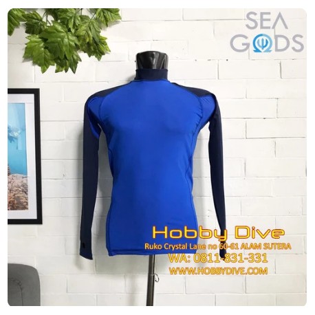 SEA GODS Rashguard Long Sleeve Unisex Royal Blue Navy - Scuba Diving